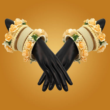 off white color floral bangles set: 2.8 (trb157owht-2.8)